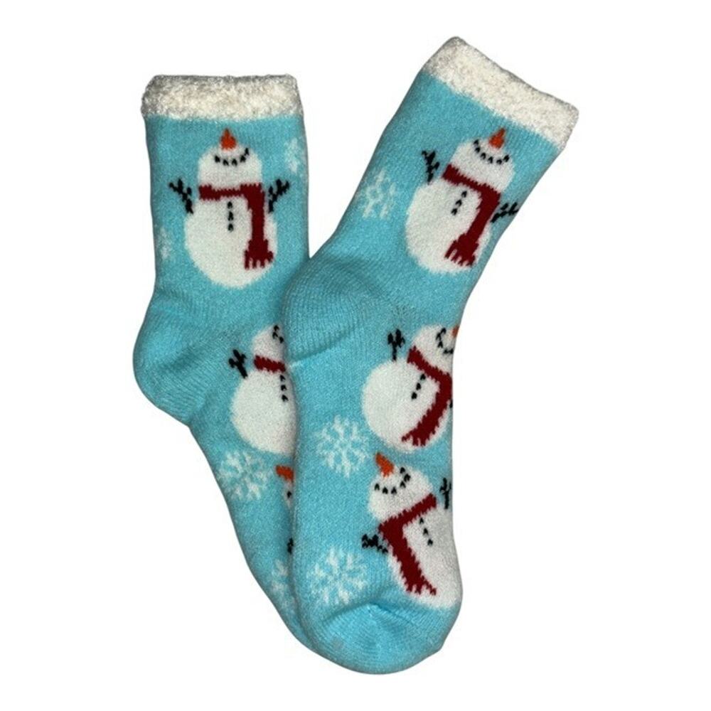 Magellan Outdoors Lodge Crew Socks Blue Snowman Aloe Infused Lined Medium 6-10